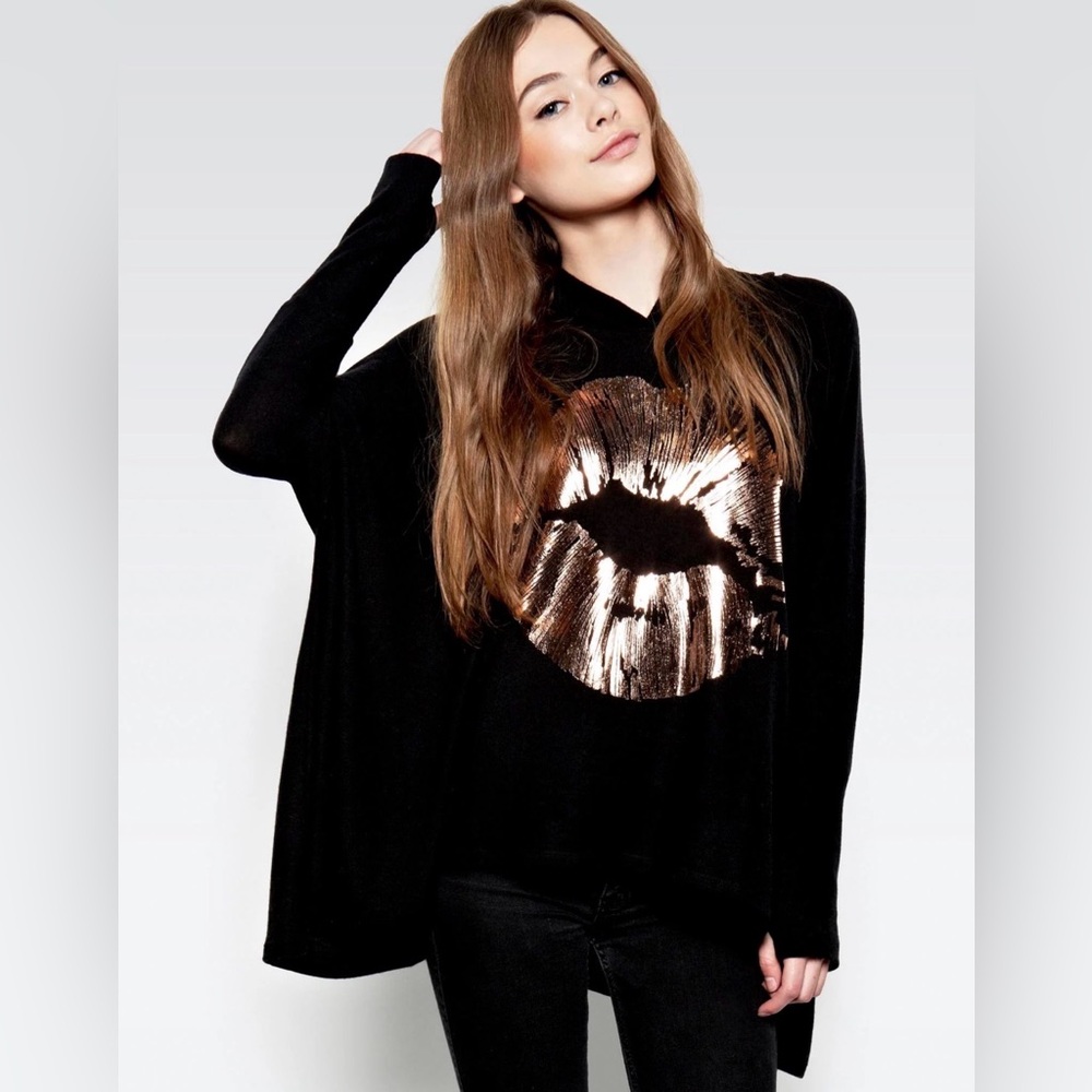 Lauren Moshi WILMA ROSE‎ GOLD FOIL LIP HOODIE